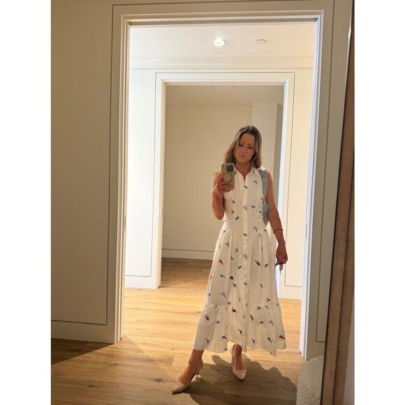 PRABAL GURUNG White Floral Sleeveless Embroidered Cotton Midi Dress Size 10 - Picture 3 of 11